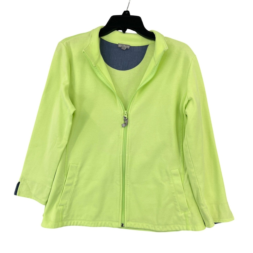 T by Talbots Zip Up Jacket‎ Womens XP Neon Green Pique Knit Athleisure Golf